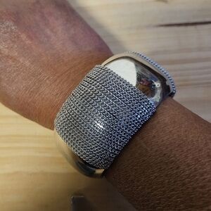 Vintage 90s Silver-tone & Chain Wide Bangle